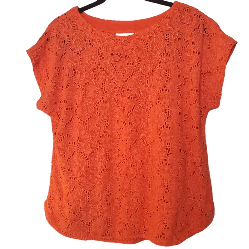 Anthropologie Maeve | Karine Embroidered Beaded Lace Top | Orange | 4